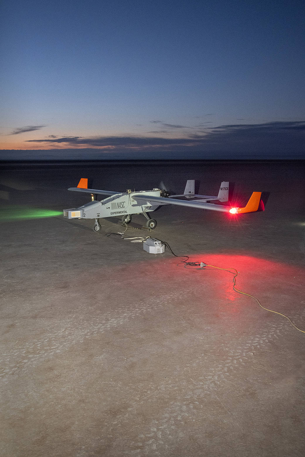 The Navmar Applied Sciences Corporation’s TigerShark prepares for its final takeoff at Edwards Air Force Base.