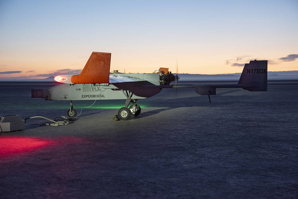The Navmar Applied Sciences Corporation’s TigerShark prepares for its final takeoff at Edwards Air Force Base.
