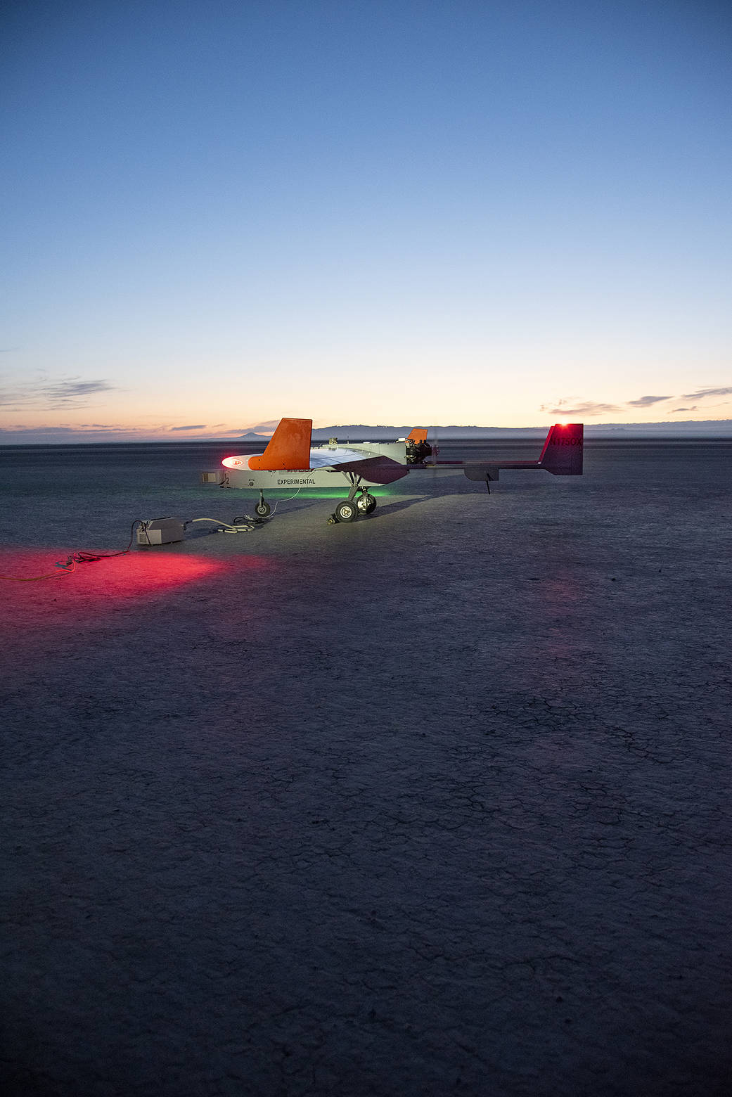 The Navmar Applied Sciences Corporation’s TigerShark prepares for its final takeoff at Edwards Air Force Base.