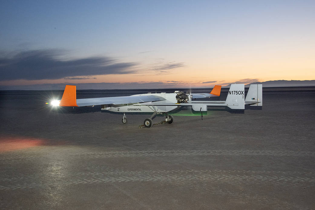 The Navmar Applied Sciences Corporation’s TigerShark prepares for its final takeoff at Edwards Air Force Base.