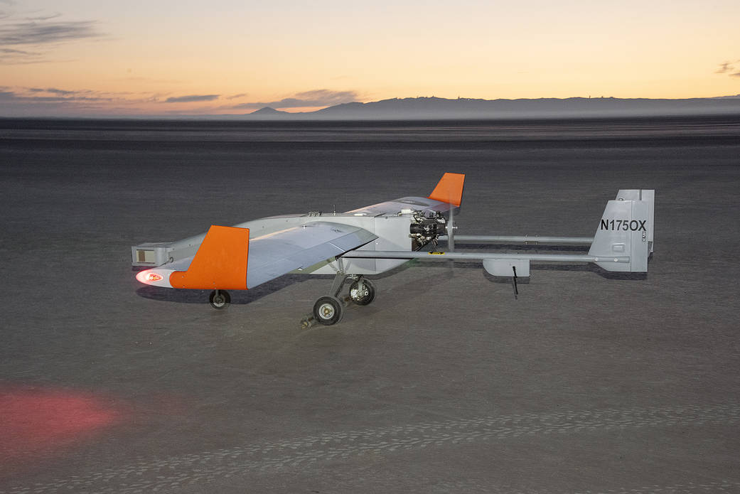 The Navmar Applied Sciences Corporation’s TigerShark prepares for its final takeoff at Edwards Air Force Base.
