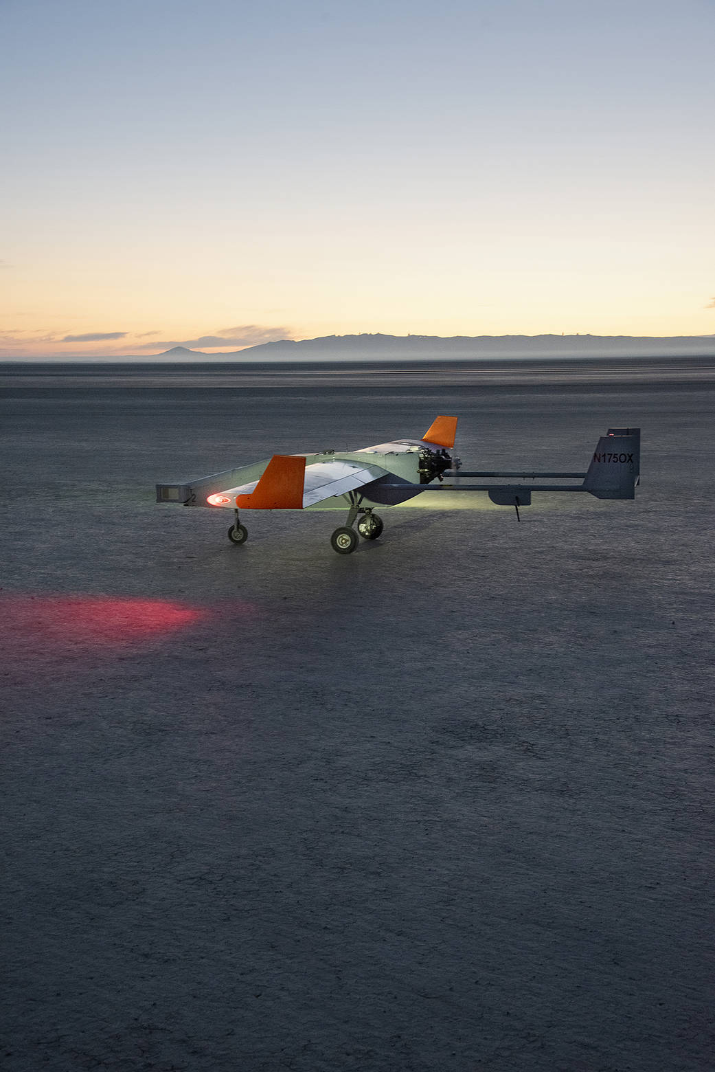 The Navmar Applied Sciences Corporation’s TigerShark prepares for its final takeoff at Edwards Air Force Base.