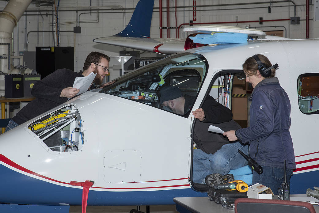 The operations crew records the results of initial telemetry testing on NASA’s X-57.