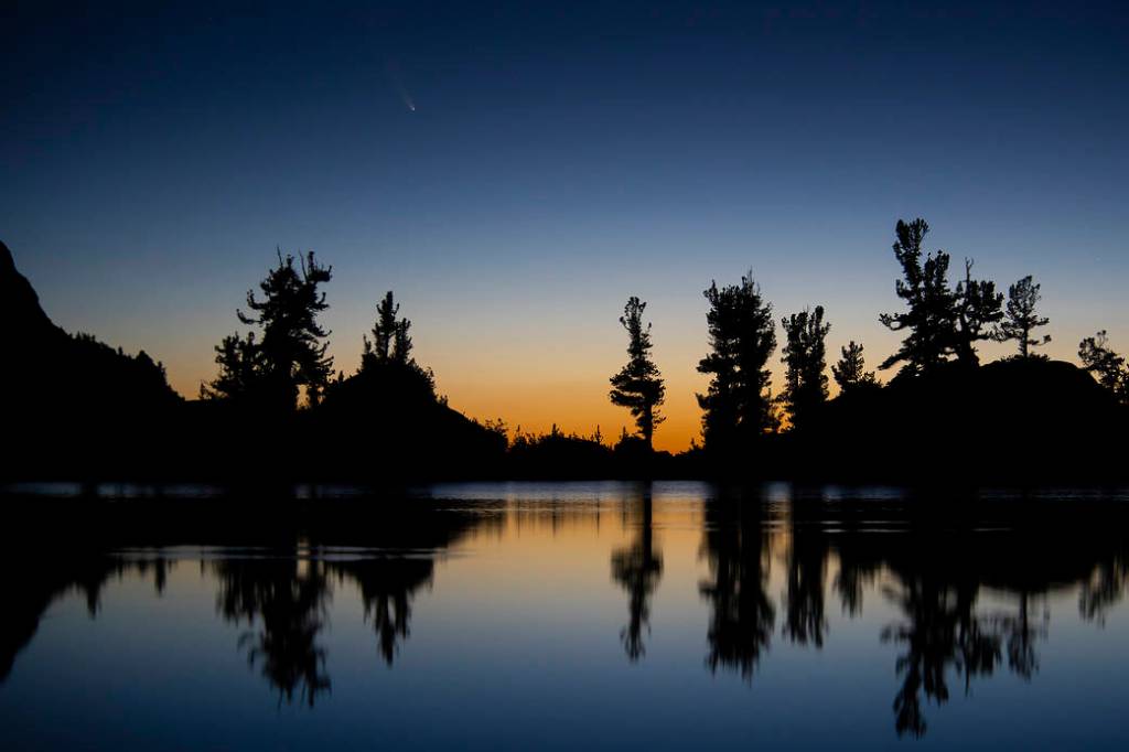 Comet NEOWISE Captured Above Lone Pine Lake at Dawn 