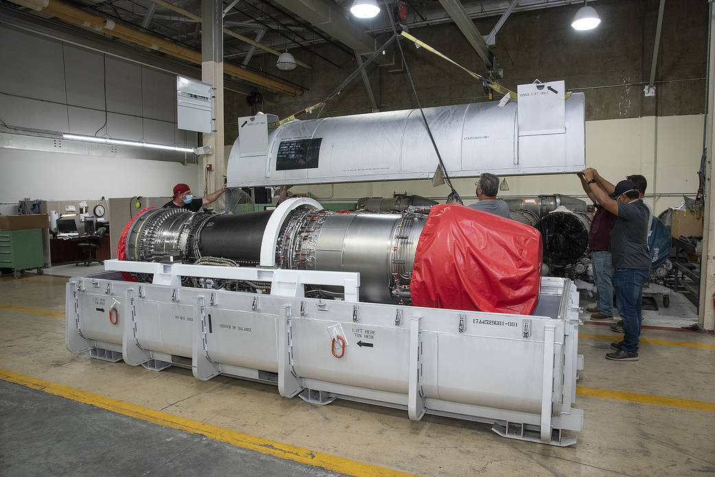 The F414-GE-100 engine that will power NASA's X-59  is unboxed at AFRC