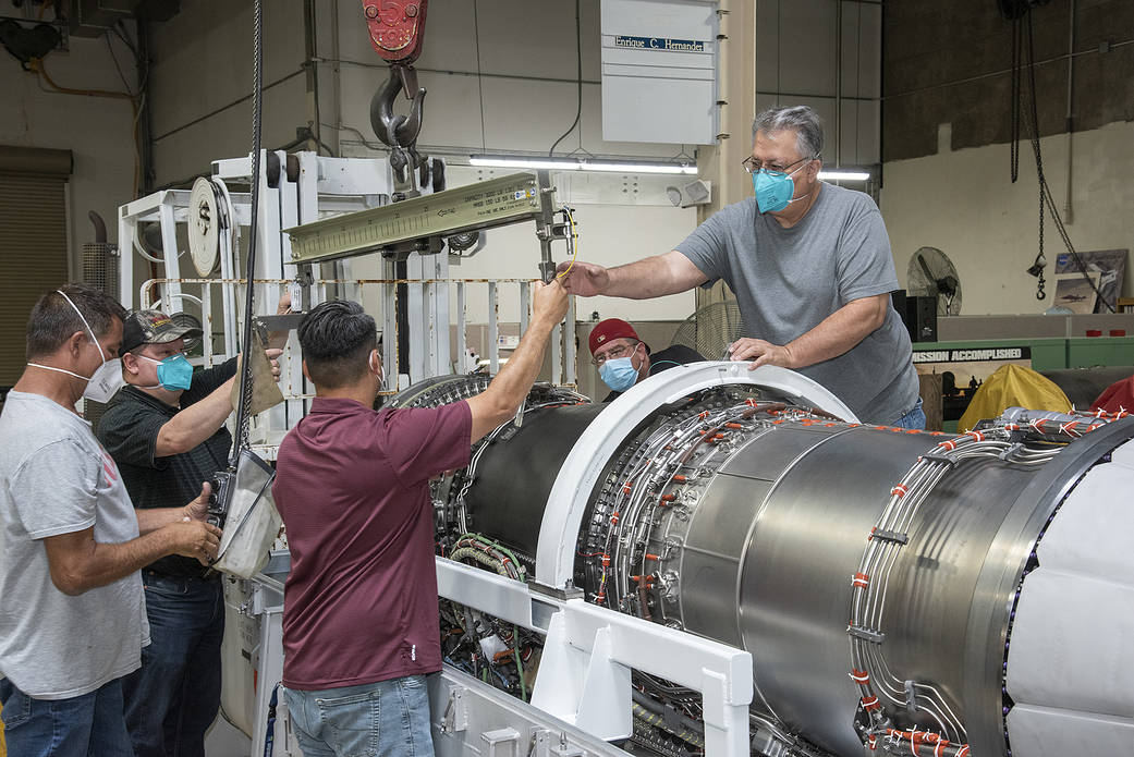 The F414-GE-100 engine that will power NASA's X-59  is unboxed at AFRC