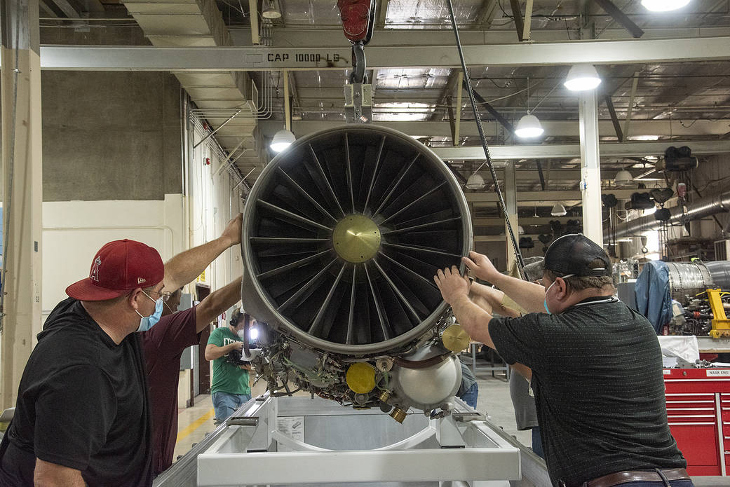 The F414-GE-100 engine that will power NASA's X-59  is unboxed at AFRC