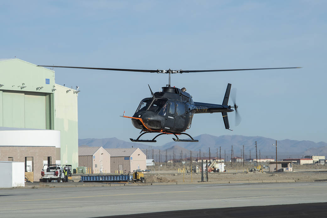 A Bell OH-58C Kiowa helicopter provided by Flight Research Inc