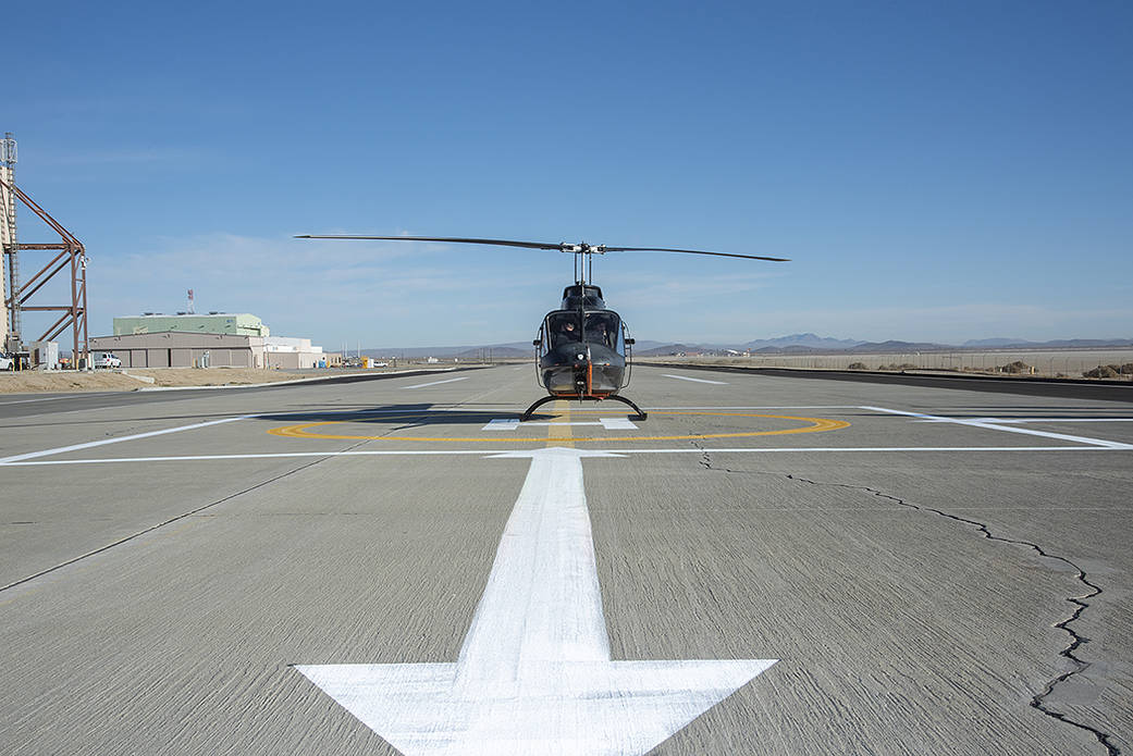 A Bell OH-58C Kiowa helicopter provided by Flight Research Inc