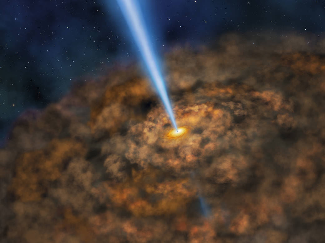 Illustration of the ring of dust that can obscure the energetic processes near the black hole of an active galactic nuclei. 