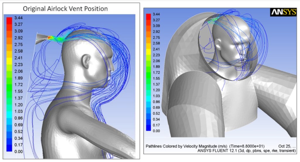 spacesuit helmet, CO2, air flow