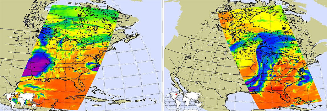 AIRS image of the bad weather in the midwest