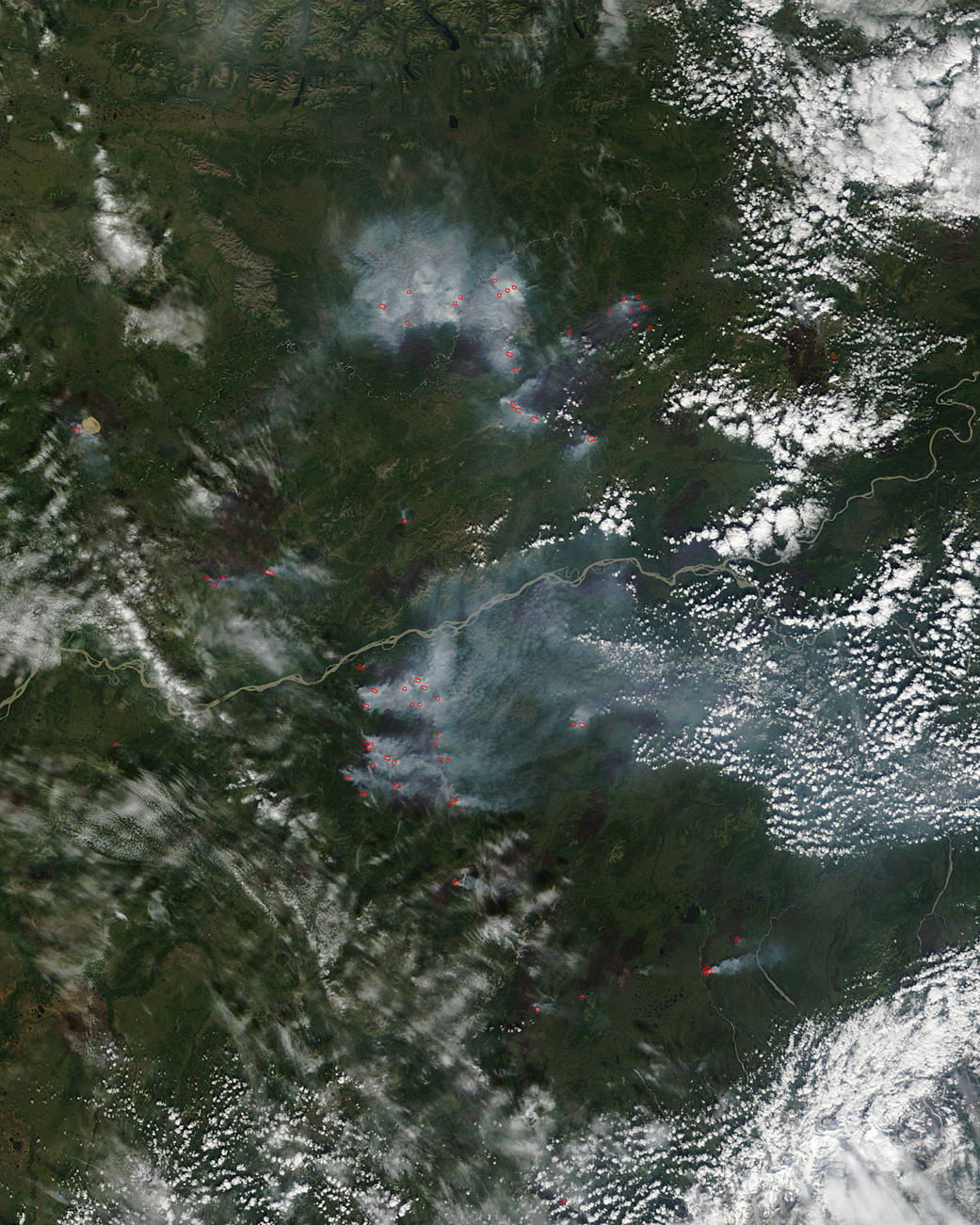 Terra image of Alaskan wildfires