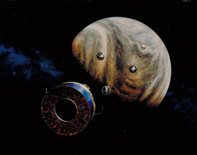 Illustration of Pioneer Venus Multiprobe approaching Venus