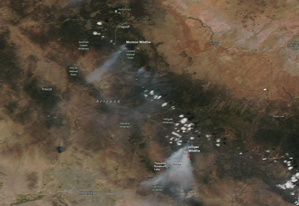 satellite image of Arizona fires