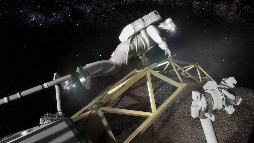 Astronaut Investigates the Boulder Captured from an Asteroid