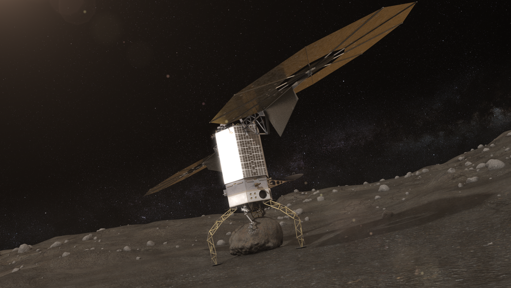 Concept image of the ARV securing the asteroid boulder. 