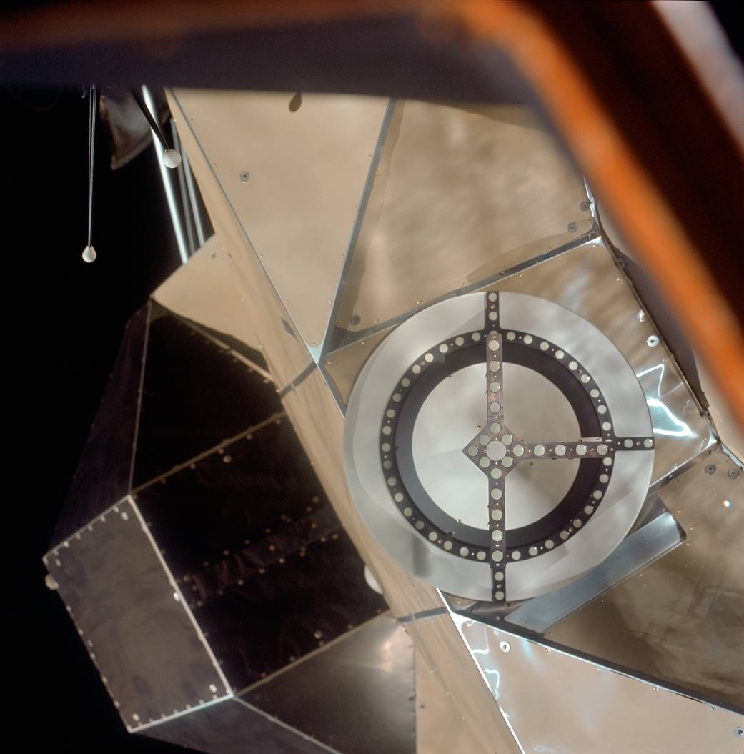 A close-up view of the docking target on the Apollo 11 Lunar Module