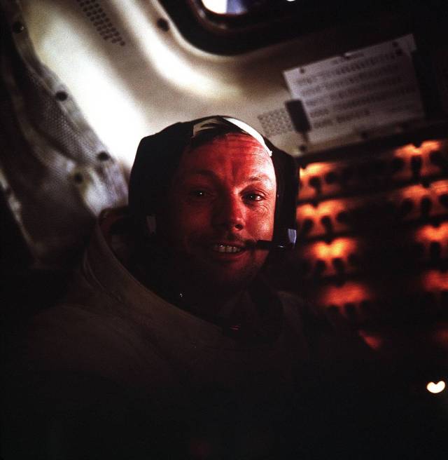 Neil Armstrong, Apollo 11 commander, inside the Lunar Module (LM) while the LM rested on the lunar surface. 