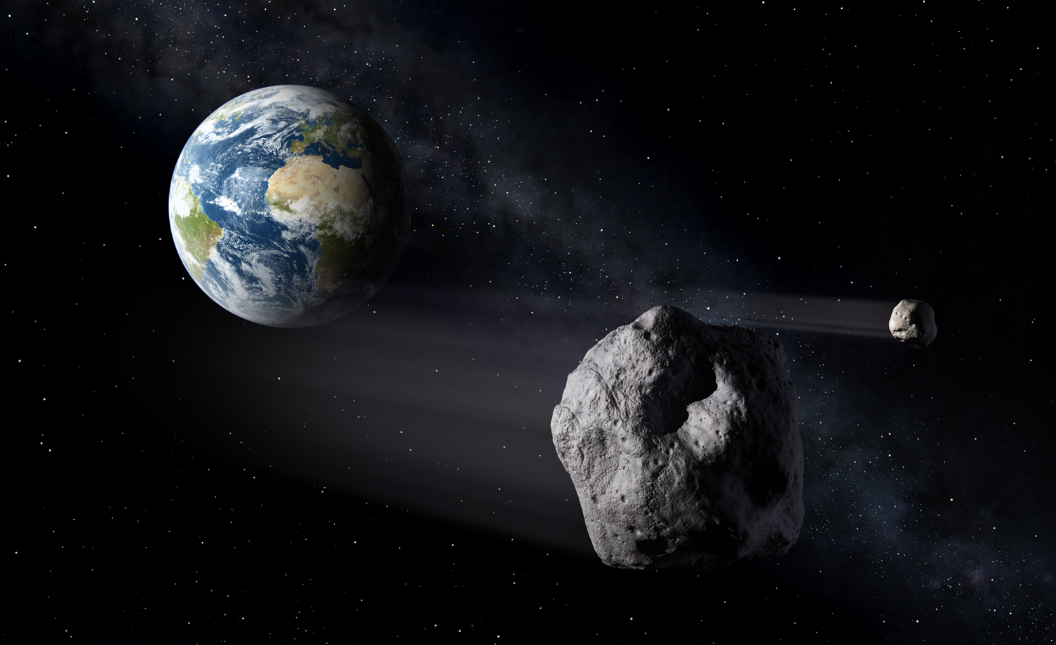 Artist rendition of asteroids nearing Earth.