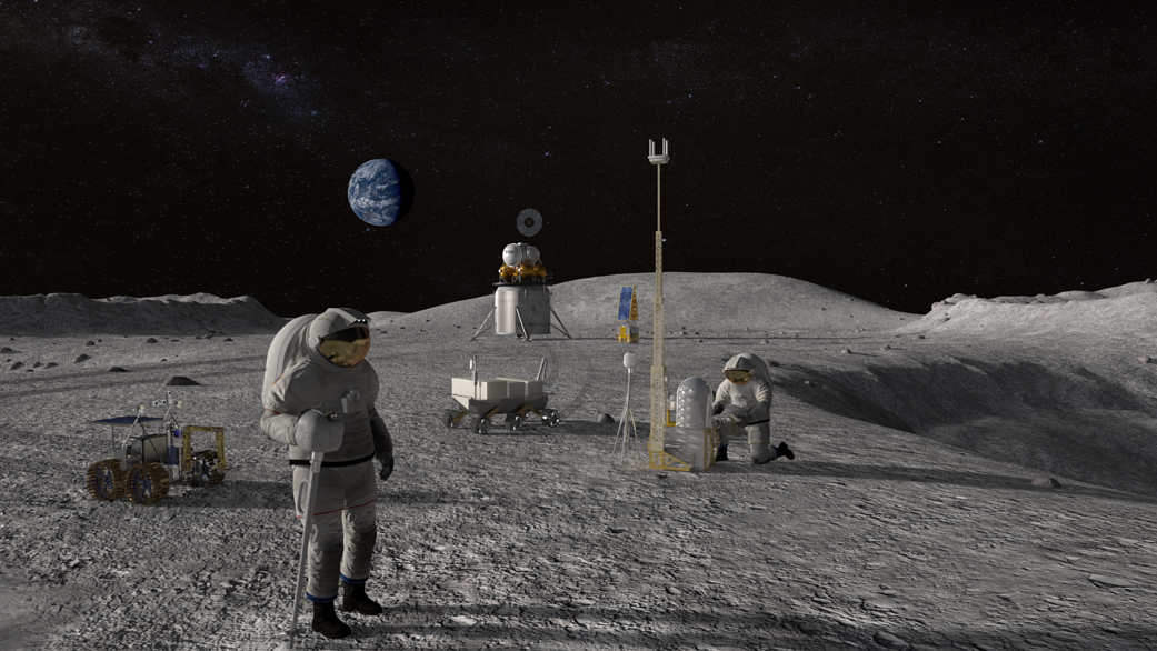 Astronauts Lunar Surface. NASA artist concept of EVA Astronauts working on the Lunar surface. - NASA