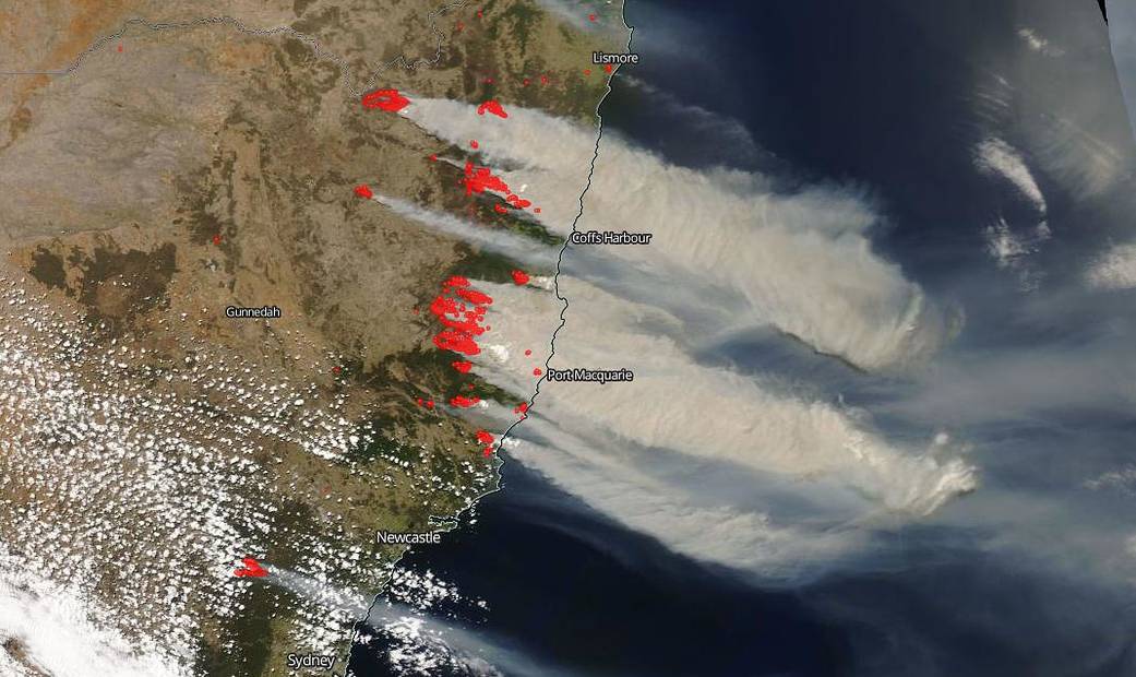 Terra image of fires on East Coast of Australia