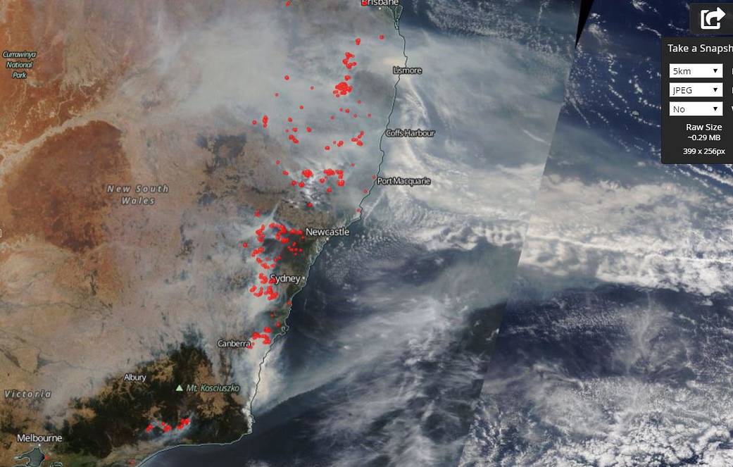 Fires and Smoke over New South Wales Australia