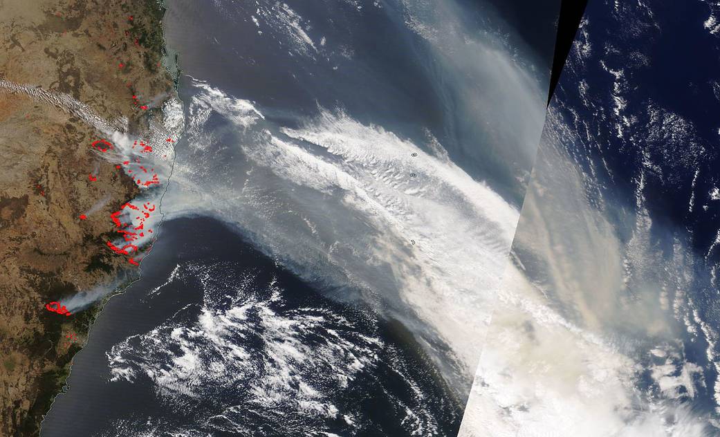 Terra image of bushfires in Australia