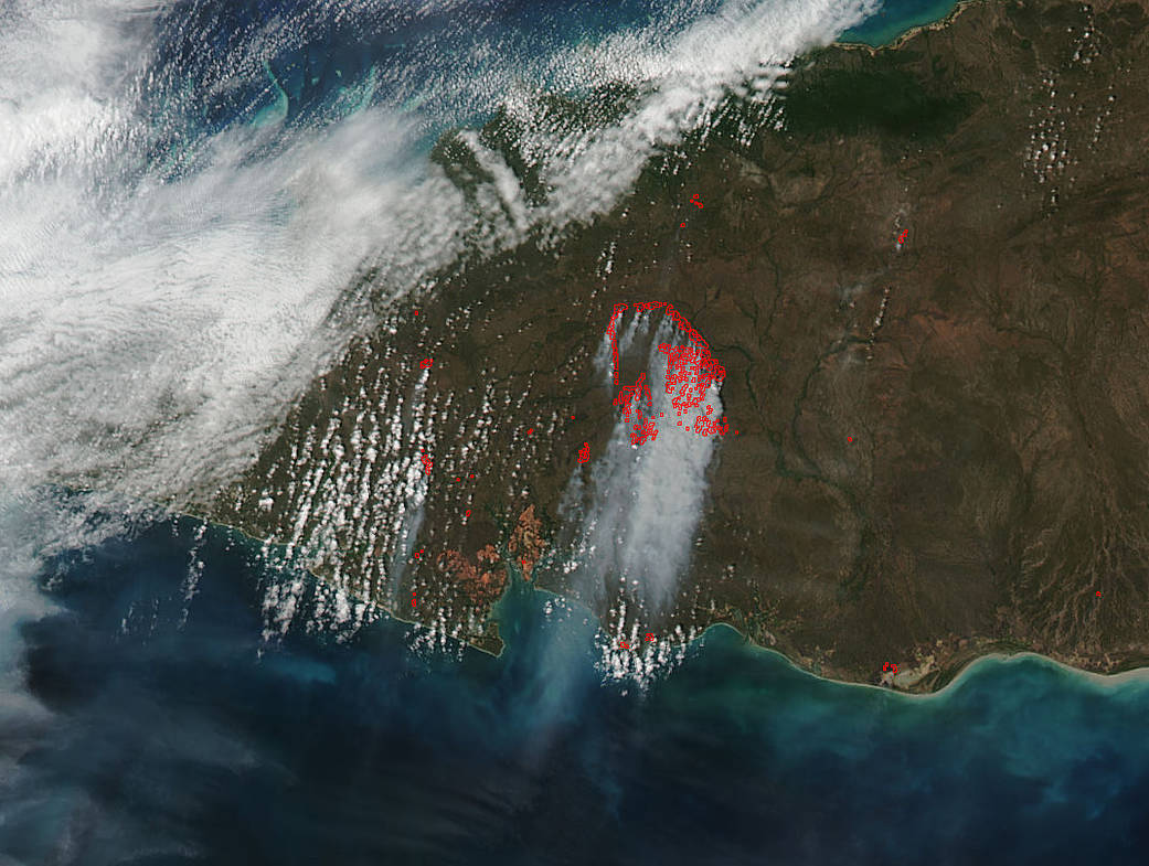 satellite image of fires in Australia