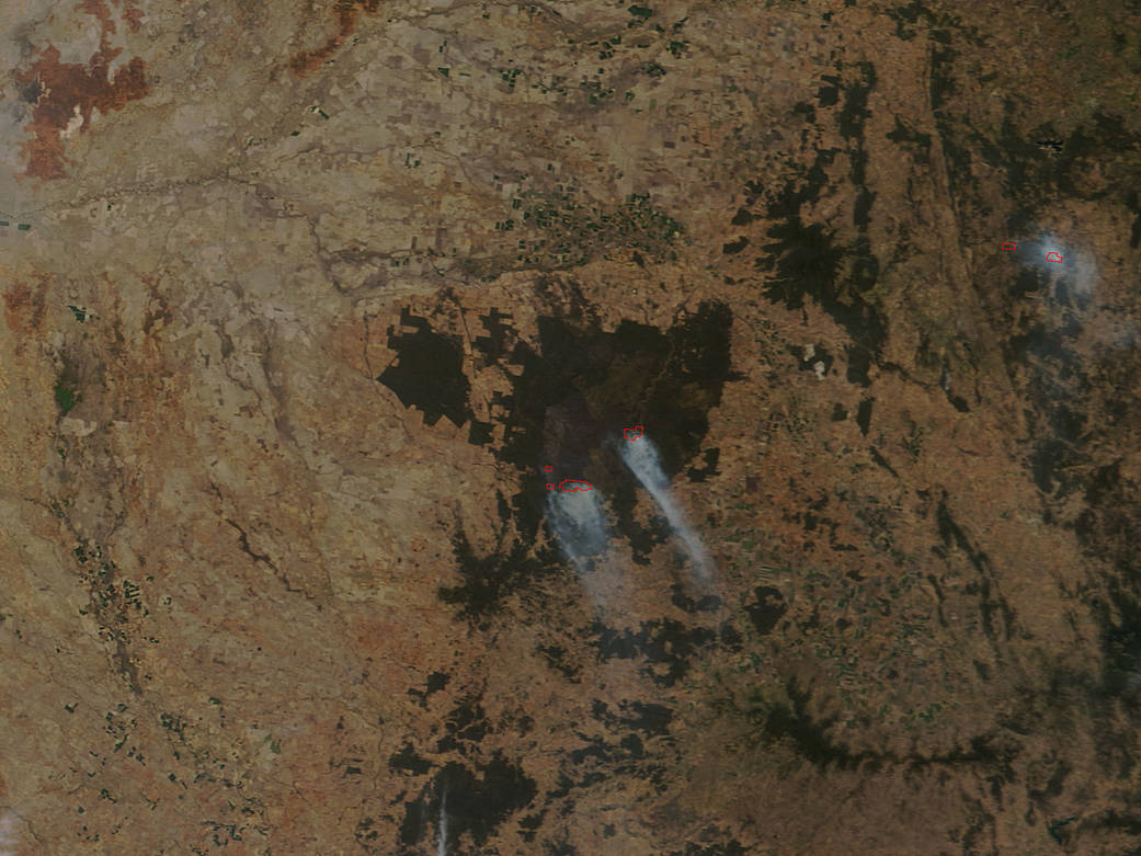 Terra satellite image of fires in Pillaga National Park, Australia