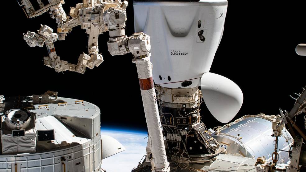 The SpaceX Dragon Endeavour crew ship is pictured. Endeavour carried four Axiom Mission 1 astronauts to the International Space Station for several days of research, education, and commercial activities.