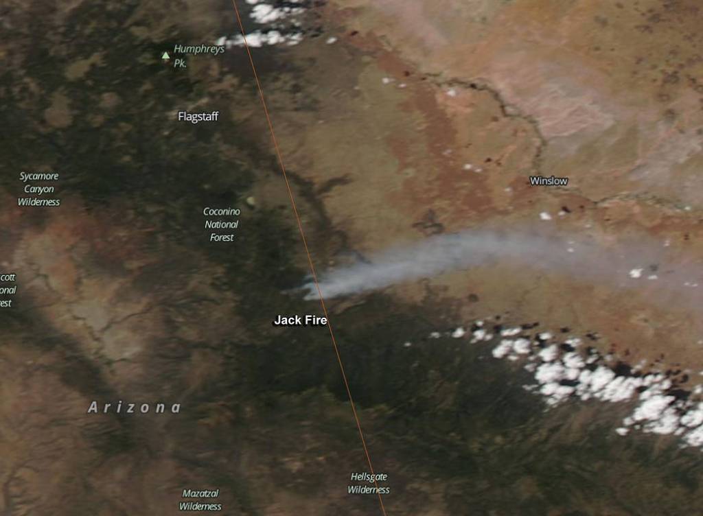 NASA Satellite Sees Smoke Streaming from Arizona’s Jack Fire