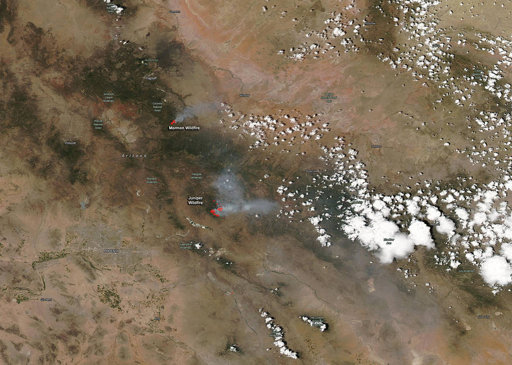 Suomi NPP satellite view of Arizona fires