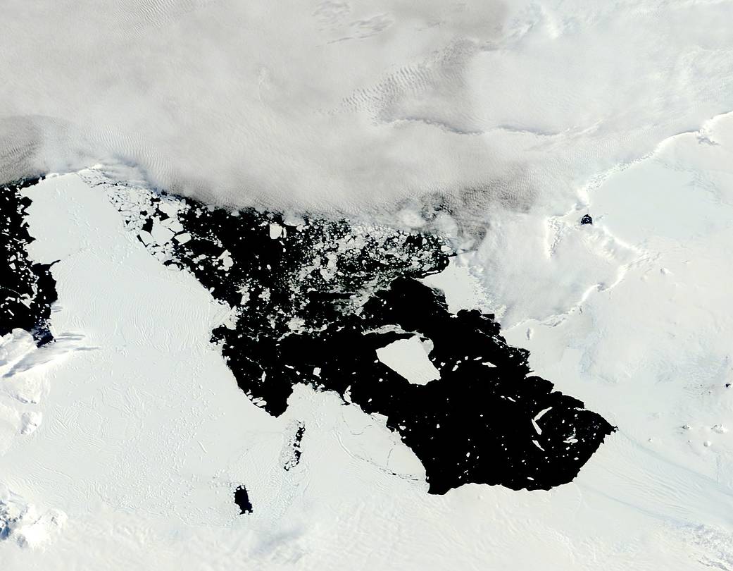 satellite image of Antarctic sea ice and glacier