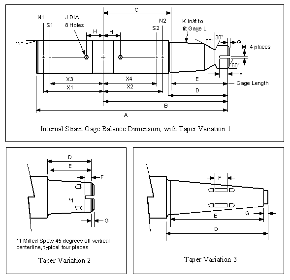 dimension drawing of three different types of balance taper variations.