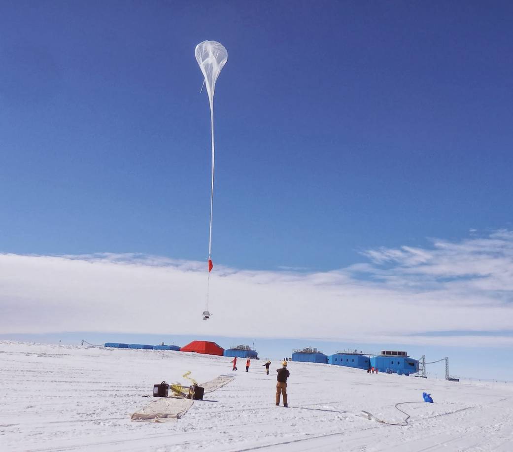 A BARREL balloon is launched over Halley station to float above Antarctica and observe magnetic fields