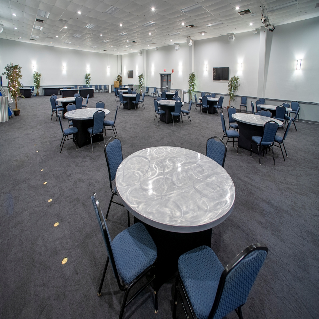 Destiny Ballroom set with silver top, round tables