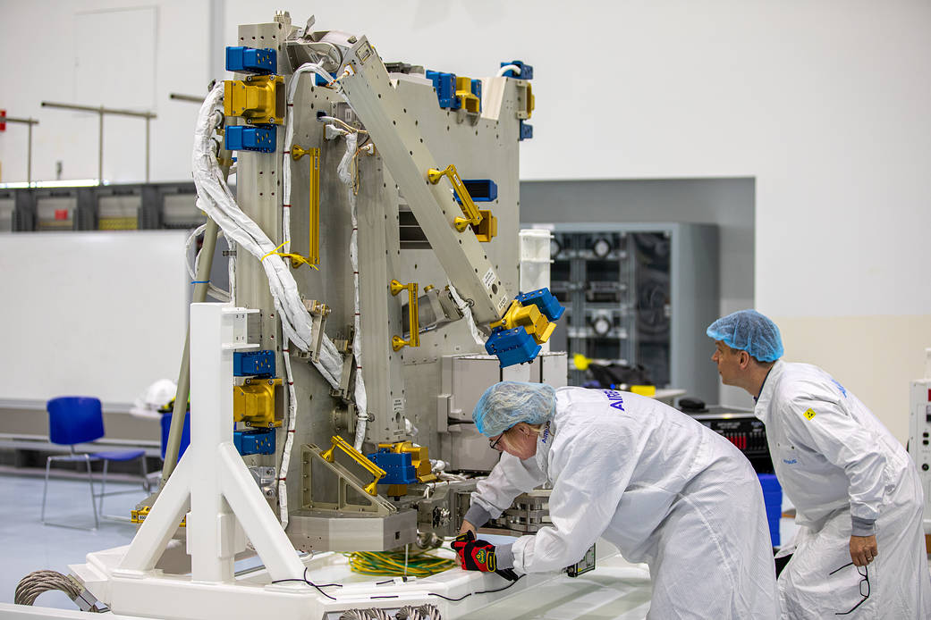 The Barolomeo platform is inspected in the Space Station Processing Facility on Jan. 30, 2020.