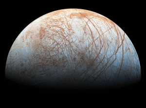 Artist rendition of a planet that has icy oceans.