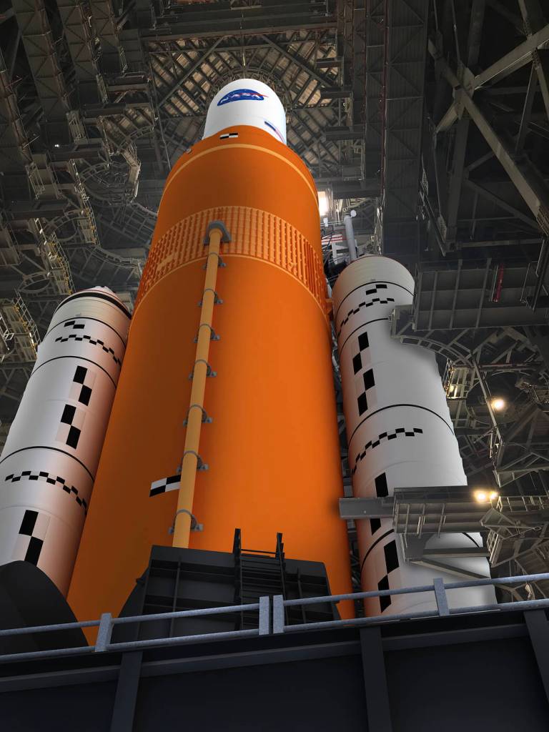 SLS in Block 1 Cargo Configuration inside the VAB