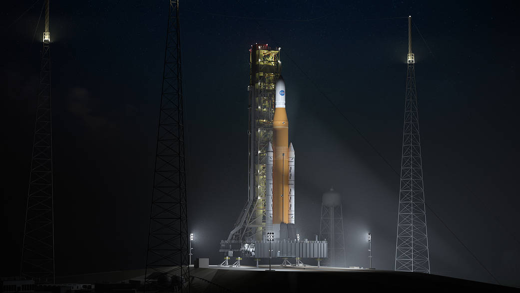 SLS in Block 1 cargo configuration at nightfall