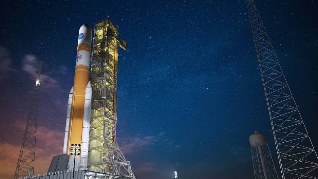 SLS Block 1B at nightfall