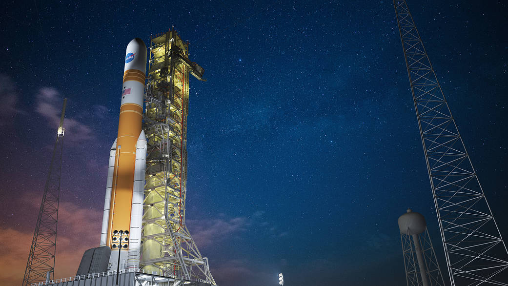 SLS Block 1B at nightfall