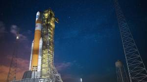 SLS Block 1B at nightfall