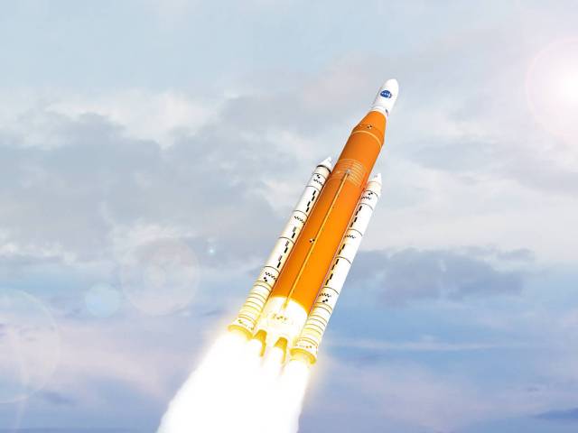 Space Launch System in Flight