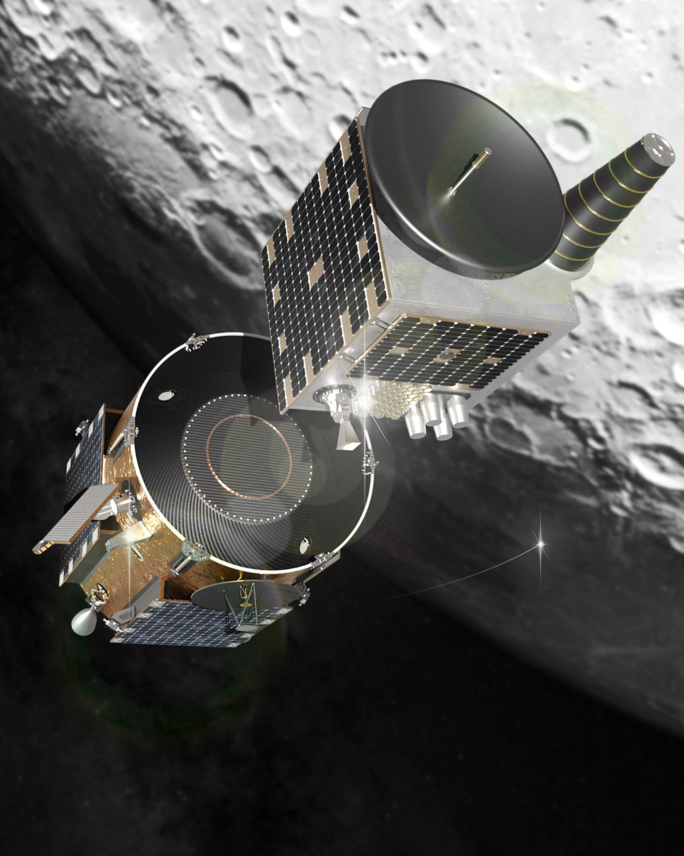 Rendering of Firefly’s Blue Ghost transfer vehicle deploying the European Space Agency’s Lunar Pathfinder satellite to lunar orbit. 