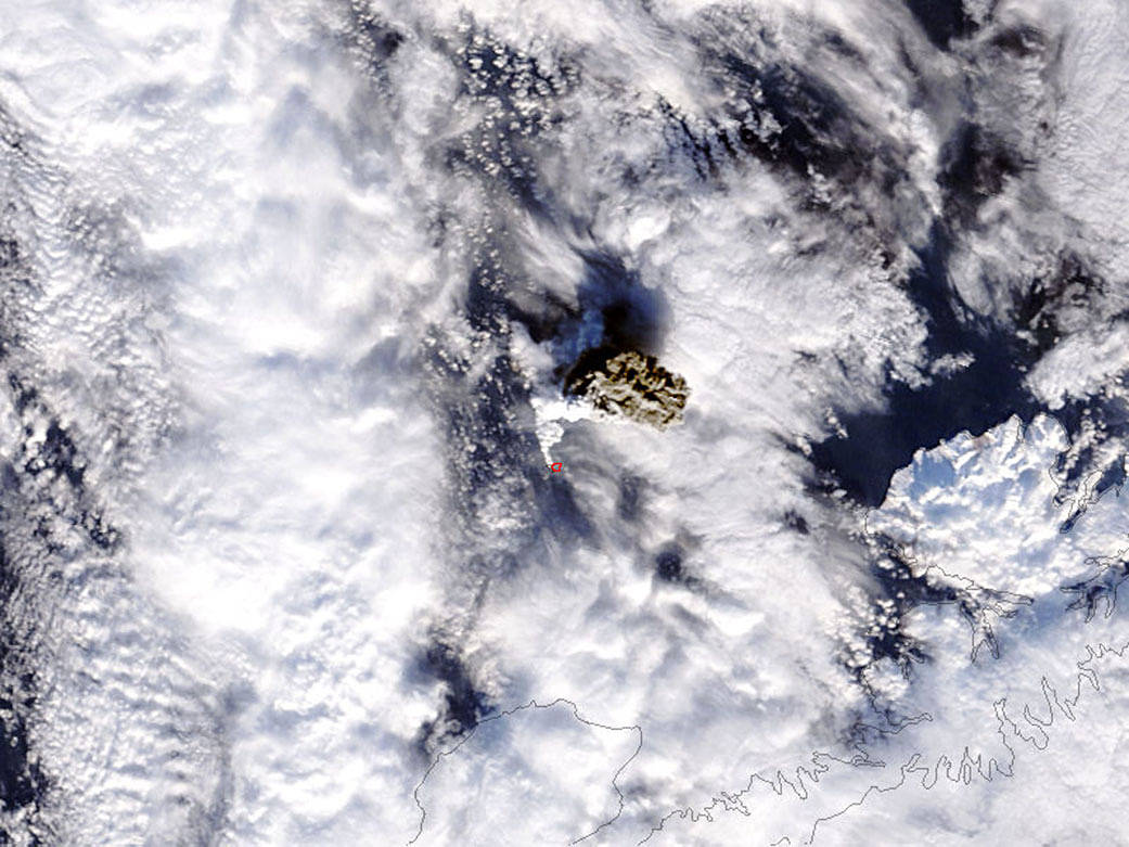 NASA's Terra Satellite Alaskan Volcanic Eruption Wrapped in White