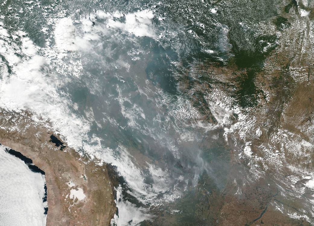 Smoke filling the Brazilian skies from fires in the Amazon rainforest.