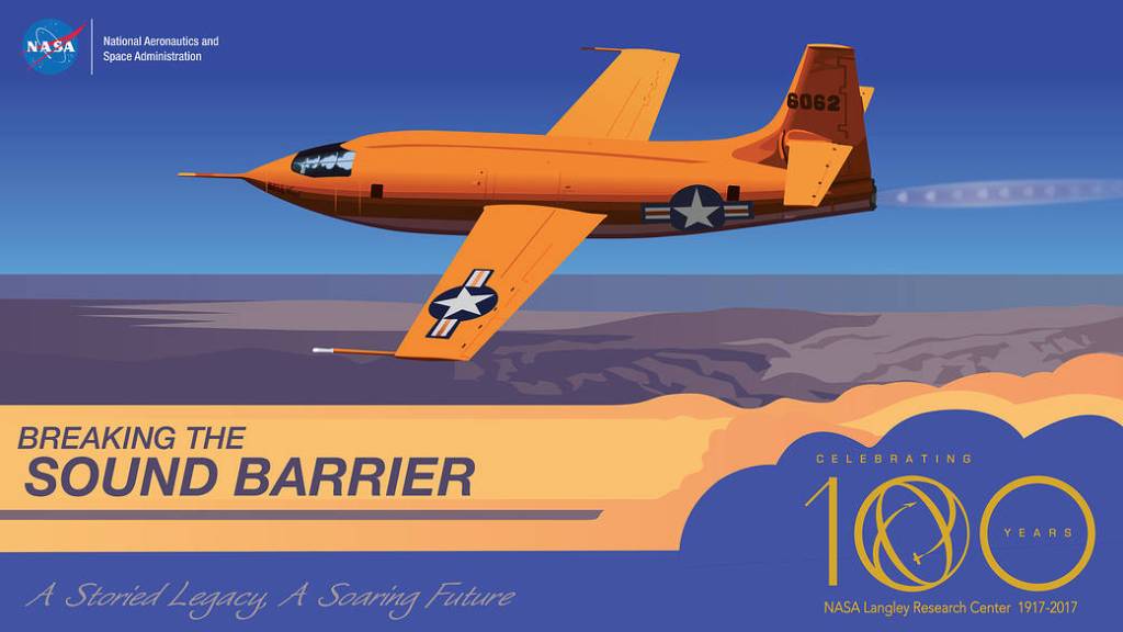 Breaking the Sound Barrier artist illustration showing the Bell-1 in flight.