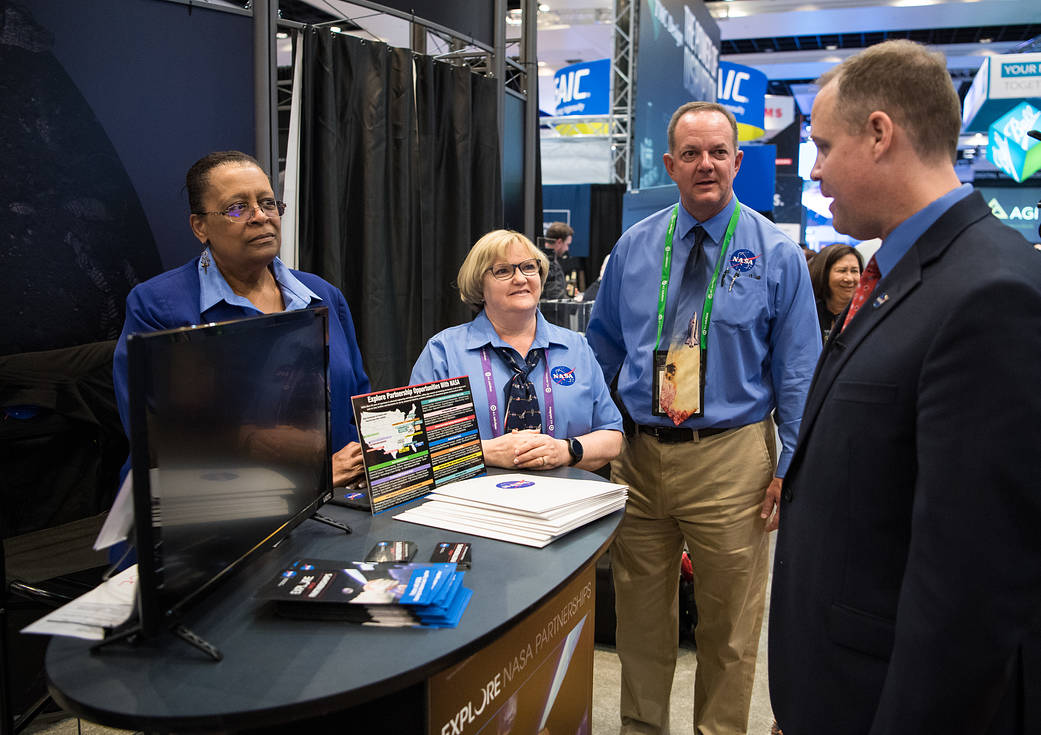 Bridenstine visited the NASA Partnerships exhibit at the Space Symposium 